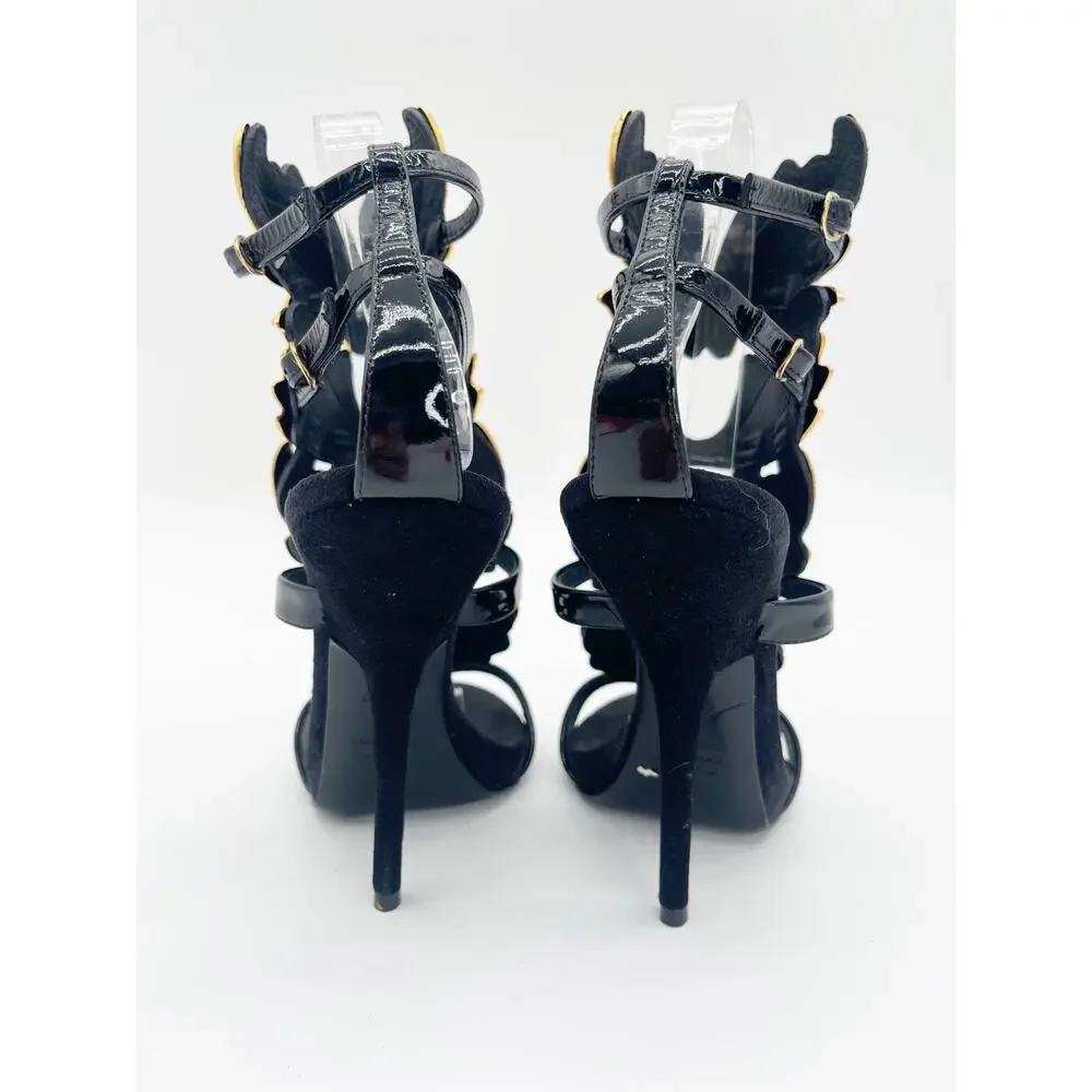 Giuseppe Zanotti Rare Cruel Summer Coline Black Gold Wing Stiletto Sandals IT 36